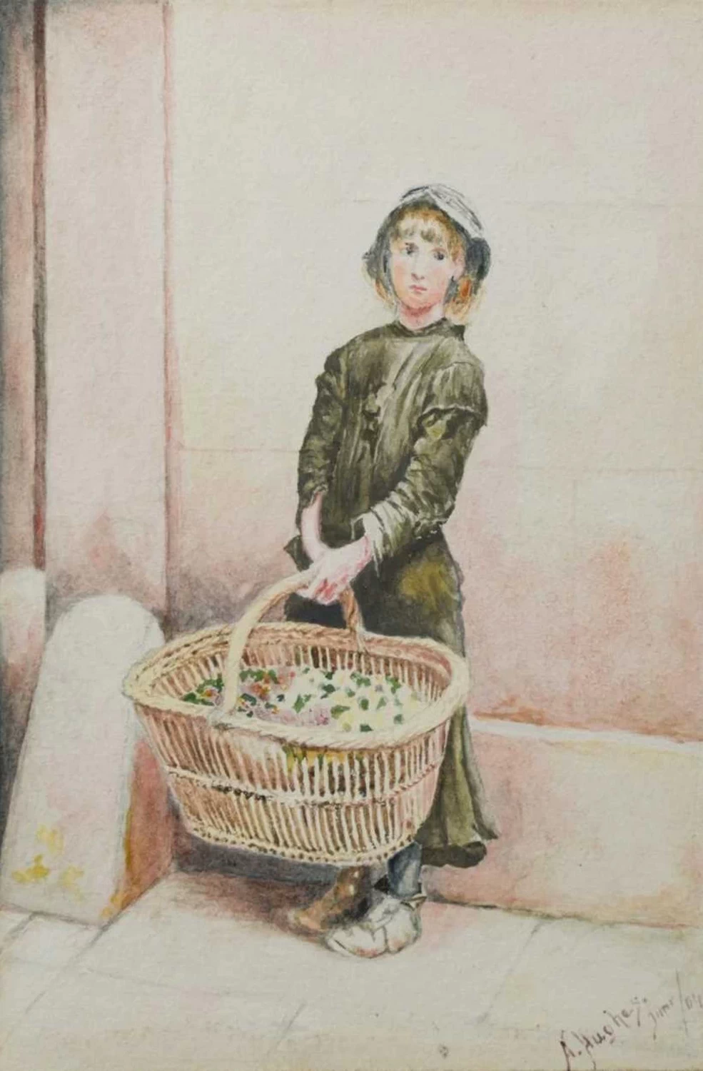 Una giovane ragazza che tiene un cesto di fiori - attribuito